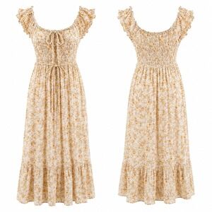 Sim And Sam Boho Floral Dress Sz M Prarie Milkmaid Maxi Cottagecore Cotton
